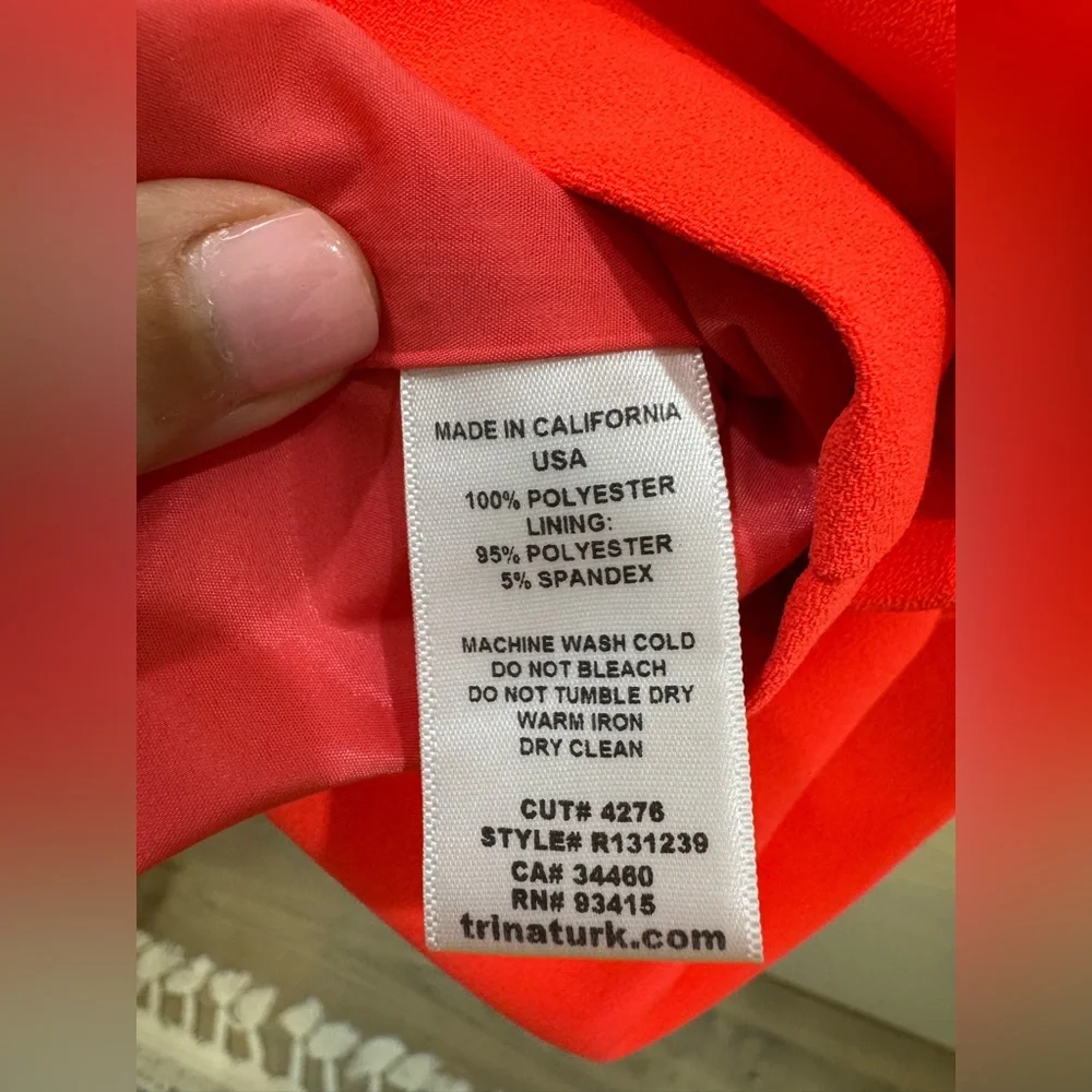 Trina Turk Lysett Crepe Sleeveless Trapeze Dress Neon Coral Size 4 - Picture 5 of 5